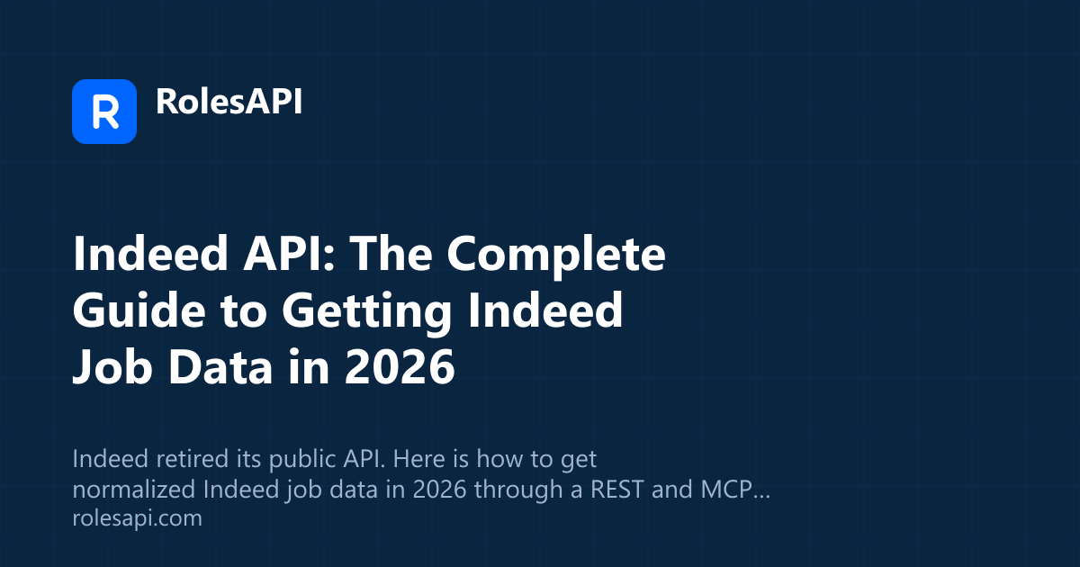 Cover image for the RolesAPI guide to the Indeed API in 2026